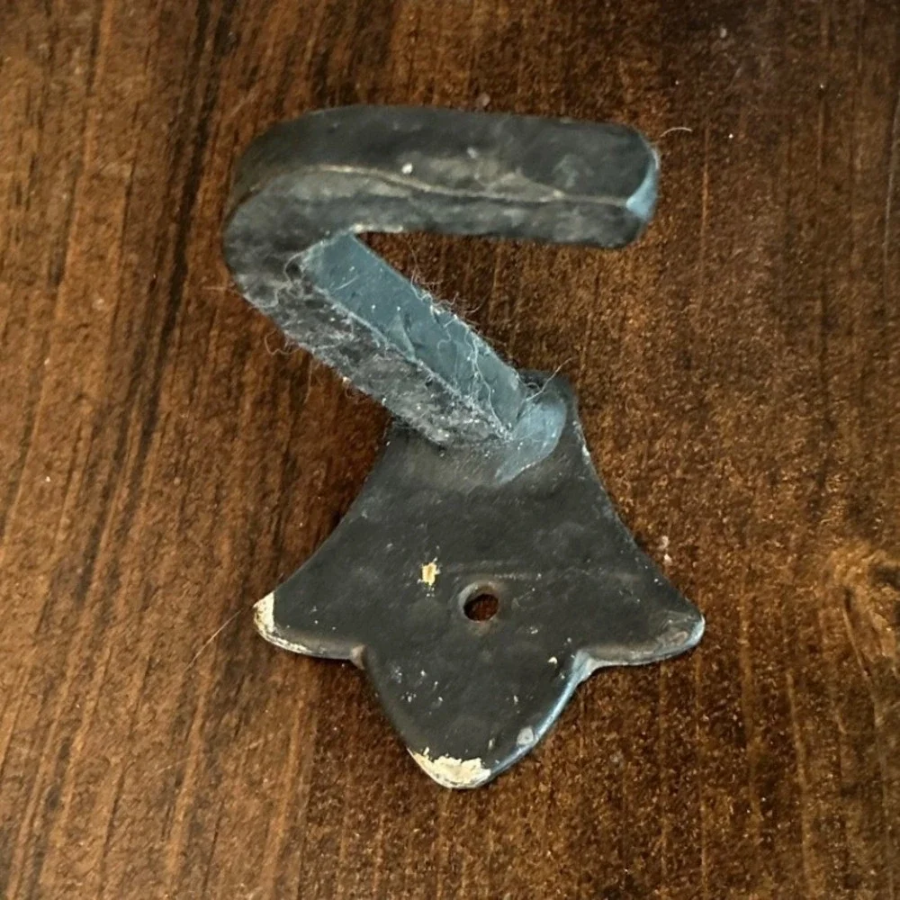 Antique Vintage Wrought Iron Wall Hook Black Rustic Hand Forged Fleur Farmhouse